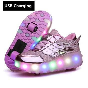 Новые колеса, зарядка через USB, Модная обувь для девочек и мальчиков со светодиодной подсветкой, обувь для катания на роликовых коньках Для детей, Детские кроссовки с колесами, два колеса