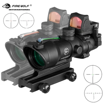 Тактический оптический прицел Fire Wolf 4x32 Прицел для винтовки Краснозеленая сетка Оптический прицел с волоконной подсветкой и Rmr Mini Red Dot Sigh