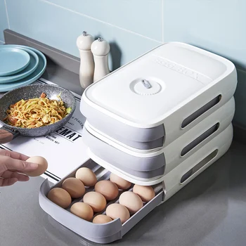 Ящик для хранения яиц с выдвижным ящиком, Холодильник, Бытовой Органайзер для свежих яиц, кухонные принадлежности
