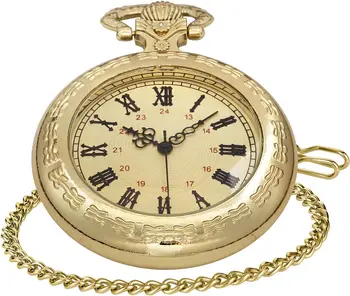 Realpoo Золотые Непокрытые Кварцевые Карманные часы для Мужчин, Мужские Непокрытые Римские Цифровые Кварцевые Карманные часы с Цепочкой
