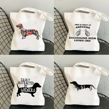 Милые Сумки-тоут на плечо I Love Dachshund Dog Mom Life Эстетичный Подарок Большой Емкости Модная Женская Холщовая сумка для покупок Многоразового Использования