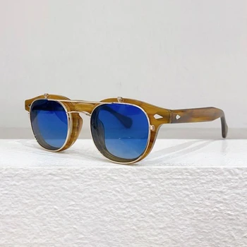 Классические Круглые солнцезащитные очки Fliptosh для мужчин, солнцезащитные очки в стиле Ретро, солнцезащитные очки ручной работы, полосатые коричневые ацетатные солнечные очки для женщин