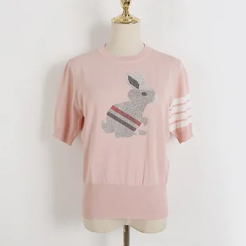Футболка Rabbit Ice Silk, Женская Летняя футболка в европейском и американском стиле, тонкая Футболка с круглым вырезом и коротким рукавом, модный бренд TB