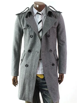 Сшитый на заказ серый тренч Для мужчин, Двубортное зимнее пальто, Мужское длинное пальто, Кашемировое шерстяное пальто, Зимние пальто для мужчин, куртка