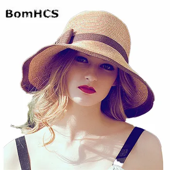 Женская Соломенная Солнцезащитная шляпа BomHCS UPF50 + Летняя пляжная Кепка с широкими полями 17F-39MZ8