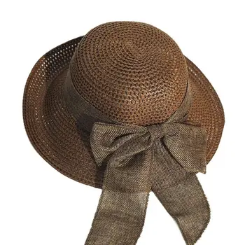 Панама, пляжные летние соломенные шляпы для женщин, плоский верх, лента с бантом, Элегантные роскошные соломенные женские летние шляпы Sombreros De Mujer