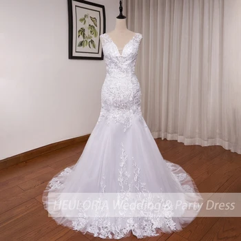 Свадебные платья принцессы Русалки плюс размер, V-образный вырез, кружевное платье невесты, расшитое бисером, свадебное платье на заказ
