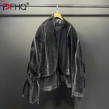 PFHQ Высококачественный Индивидуальный асимметричный дизайн на молнии, Оригинальная мужская куртка, Уличная одежда, Лето 2023, Элегантное стильное мужское пальто