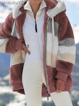 Зимнее модное женское пальто, Новая Повседневная женская одежда на молнии С капюшоном, Кашемировая женская куртка, Сшитые женские пальто в клетку