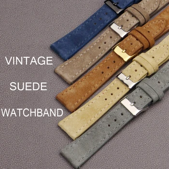 Старинные замшевые часы 18 мм, 20 мм, 22 мм, быстросъемный ремешок для часов, браслет из натуральной кожи, аксессуары для ремня для брендовых часов