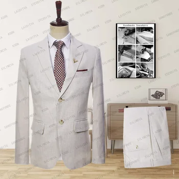 Роскошный мужской костюм для свадьбы 2023, светлый однобортный деловой пиджак цвета хаки, Тонкий костюм-двойка (пиджак + брюки)