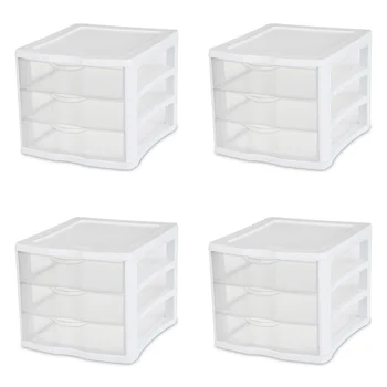 Блок с 3 выдвижными ящиками, Пластик, белый, Набор из 4 органайзеров, Органайзер для шкафа для хранения