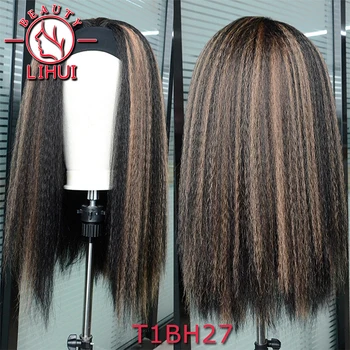 Ли Хуэй оголовье парик синтетические волосы подчеркивают Яки кудрявый прямой парик повязка на голову ежедневно, партии парики для женщин длинные омбре, каштановые волосы