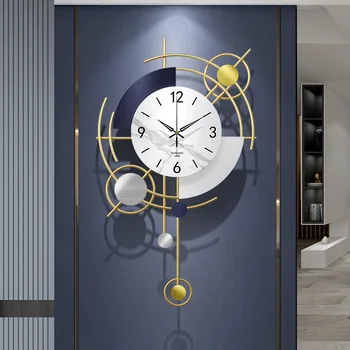 Большие цифровые настенные часы Современная гостиная Металлические простые художественные модные настенные часы Подвесные часы Золотисто-черные Украшения для дома