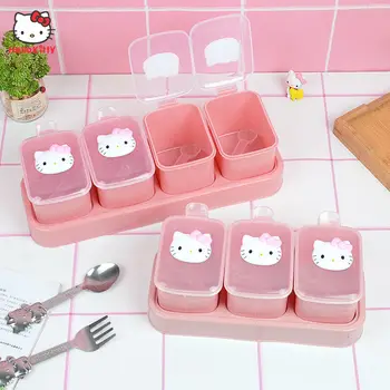 Sanrio Аниме Hello Kitty Кухонная коробка для приправ, Мультяшные Контейнеры для хранения специй Kawaii, Соль, Перец, Сахар, Разделенная банка для приправ