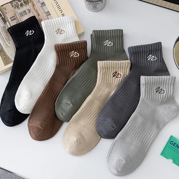 Летние Мужские носки из однотонного хлопка с вышитыми буквами W, Короткие носки для занятий спортом на открытом воздухе, Впитывающие пот Дышащие мужские носки