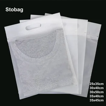 StoBag 50 шт., матовая прозрачная упаковка для одежды, сумки на молнии Ziplock, ручка для Тотализатора, Пластиковое герметичное хранение, Многоразовые, Оптовая Продажа