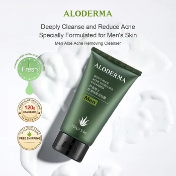 Aloderma Мужское очищающее средство от прыщей с алоэ, очищающее, смягчающее и освежающее кожу, натуральное и не раздражающее 120 г