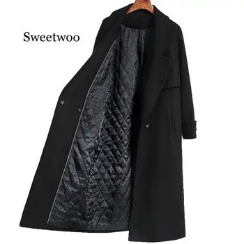 Осенне-зимний Новый Женский Повседневный тренч из смесовой шерсти, Длинное пальто Оверсайз с поясом, Женское шерстяное пальто, Кашемировая верхняя одежда