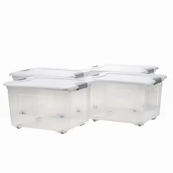 35л, пластиковая прозрачная коробка для хранения для взрослых, контейнеры с колесиками и крышкой, набор из 4 штук