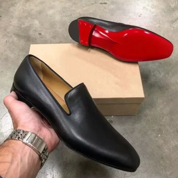 Лоферы на красной подошве, Мужская обувь, однотонная модная обувь из искусственной кожи, деловая Повседневная обувь для вечеринок, Универсальная Простая легкая классическая модельная обувь