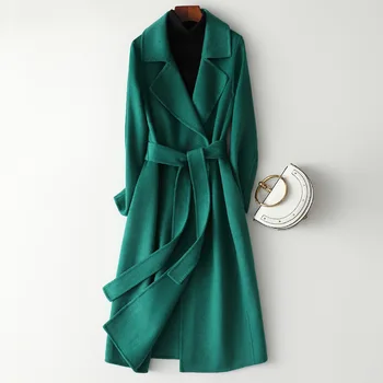 Высококачественное двустороннее кашемировое шерстяное пальто, женское Элегантное Длинное модное пальто с отворотом, женское осенне-зимнее новое