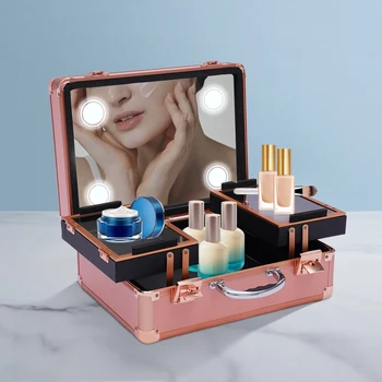Кейс для макияжа - Коробка-органайзер для косметики, кейс для макияжа с подсветкой и зеркалом/Кейс для макияжа с индивидуальными разделителями