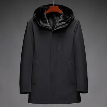 Зимняя шуба из натурального меха, Мужская одежда, подкладка из меха норки, Съемные меховые пальто для Мужчин, Теплые черные меховые куртки с капюшоном Casaco Masculino