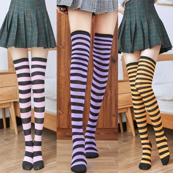 2023 Новые носки, женские носки выше колена в японскую сине-белую полоску в длинную трубку, гольфы до бедра, чулки до колена