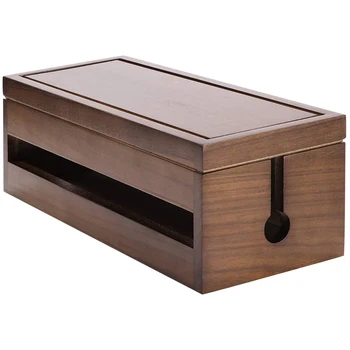 Коробка Деревянный органайзер для шнура питания Коробка для удлинителя сетевой шнур (кофейного цвета)