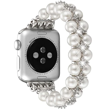 Жемчужный ремешок для Apple Watch Band 8 Ультра Бисерный 49 мм Женский стальной Ювелирный Эластичный Iwatch Series 7 6 SE 5 4 3 44 мм 40 мм 42 45 мм