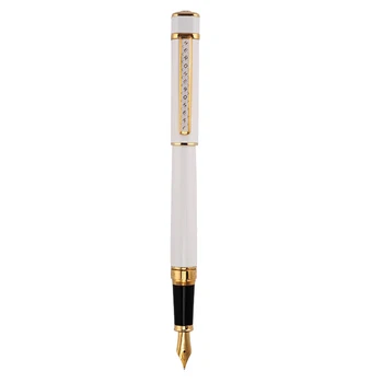 Hero 979 Металлическая Белая авторучка с Квадратным колпачком, золотые пластины, клипса, Иридиевая ручка с тонким пером 0,5 мм, Чернильная ручка для офиса, бизнеса, дома
