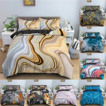 Абстрактный Комплект постельного белья с мраморной текстурой, Пододеяльник с 3D рисунком, Покрывало для одеяла, Одноместное Стеганое одеяло Twin King с наволочкой, 2/3 шт.