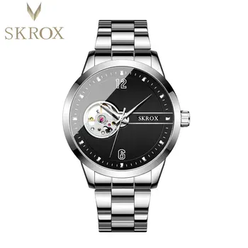 SKROX Серебристо-черные спортивные механические часы для мужчин, корпус из стали 316L, Модный Турбийон, Окошко со светящимися указателями, Автоматические часы