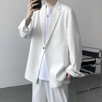 Белый Черный Блейзер Мужская Мода Общество Мужская Модельная Куртка Корейский Свободный Деловой Повседневный Пиджак Мужской Офисный Формальный Блейзер