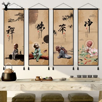 Китайский стиль Прокрутки Настенные Картины Дзен Настенное Искусство Висячие Украшения Плакаты Декор для гостиной Спальни Гобелен