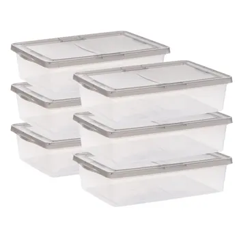 , Прозрачный пластиковый ящик для хранения на 28 литров под кроватью, серый, Набор из 6 штук