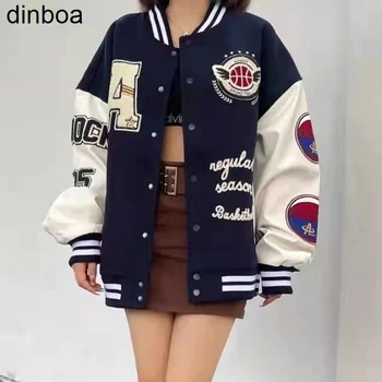 Бейсбольная майка Dinboa с флокированными буквами, Весенне-осенние мужские и женские куртки, Уличная одежда в стиле хип-хоп Для отдыха, Пальто с принтом, Свободное