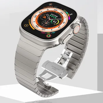 Роскошный Ремешок Для Apple Watch Band Ultra 49 мм 8 7 41 мм 45 мм Металлический Браслет Из нержавеющей Стали iWatch Series SE 6 5 4 3 44 мм 40 42 мм