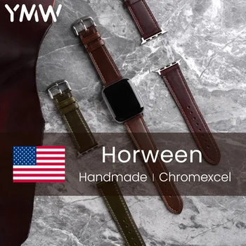 YMW Horween Хромированный Ремешок Для Apple Watch Band 45 мм 44 мм 41 мм 49 мм Ремешок из натуральной кожи ручной работы Для iWatch Ultar 8 7 6