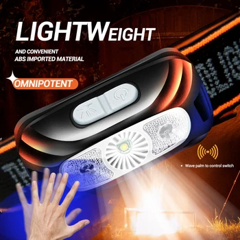 Портативный рабочий светильник, налобный фонарь для рыбалки, кемпинга, Мини-USB перезаряжаемый сенсорный фонарик, COB светодиодный налобный фонарь со встроенной батареей