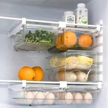 Кухонный ящик для хранения фруктов и продуктов Пластиковый Прозрачный Органайзер Для холодильника, Выдвижной ящик под Полкой, Держатель для стойки, Ящик для холодильника, Новый