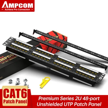 Коммутационная панель AMPCOM (указана в UL) премиум-серии CAT6, позолоченная 15U, 2U 48-портовая коммутационная панель для монтажа в стойку или стену