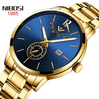 Мужские часы NIBOSI, лучший бренд класса Люкс, Кварцевые часы, мужские спортивные Водонепроницаемые наручные часы из нержавеющей стали и золота, Relogio Masculin