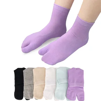 6 Пар однотонных носков-таби для женщин и девочек, хлопковые короткие повседневные сабо на два пальца, черные, белые Носки-шлепанцы с правильным носком