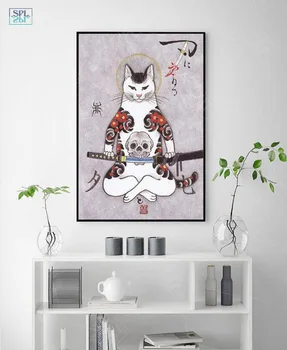 SPLSPL, нарисованные вручную кошачьи животные, Милый мультфильм, настенная картина Ниндзя, художественная печать на холсте формата А4, картина и плакат для спальни без рамки