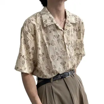 Мужская летняя рубашка в стиле хип-хоп с винтажным цветочным принтом, уличная одежда с короткими рукавами и лацканами на пуговицах, однобортный дизайн