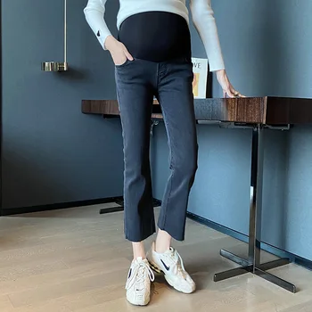 Женские джинсы для беременных, Весенняя одежда для беременных женщин 2022, Новые модные Однотонные хлопковые Брюки для поддержки живота при беременности