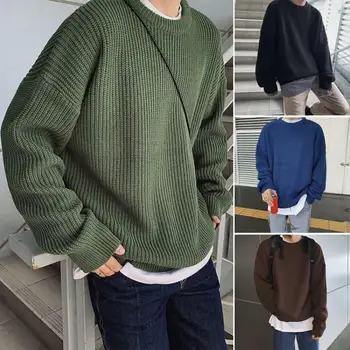 Мужской пуловер, свитер, Стильный Корейский мужской вязаный свитер Свободного кроя, однотонный свитер с круглым вырезом на осень-зиму, уличная мода для мужчин