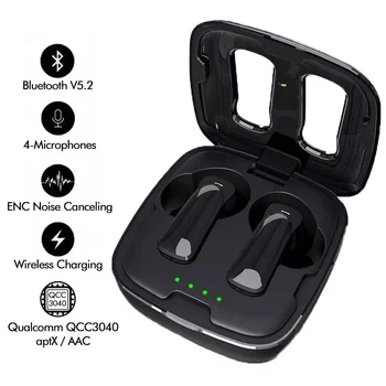 Bluetooth-наушники V5.2 TWS, Встроенные 4 микрофона, Шумоподавление, HD-вызов, спортивные наушники, беспроводная зарядка